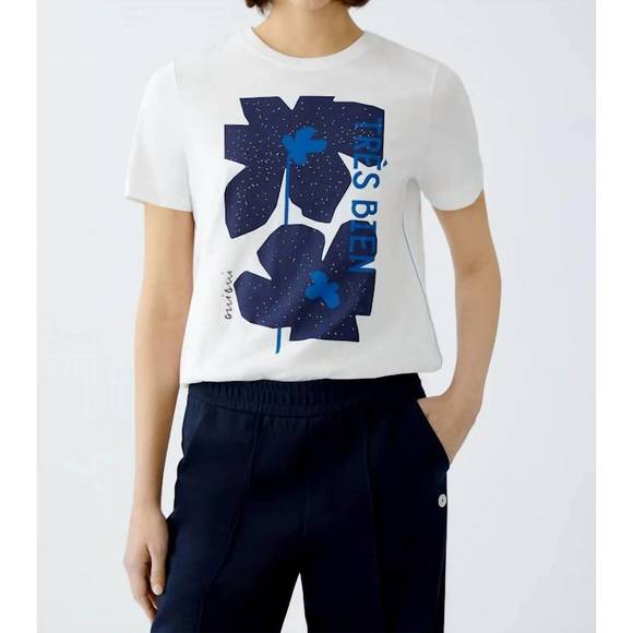 NEW OUI optic tshirt in white with blue detail - Picture 1 of 3